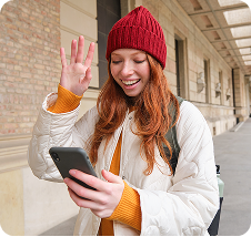 Person waving at phone