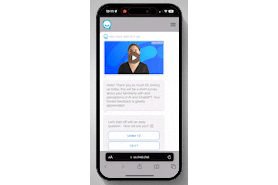 A gif showing a demo of Reach3 Insight's conversational chat survey tool